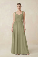 Sweetheart Pleated Chiffon A - Line Bridesmaid Dress in Thyme - KissProm Bridesmaid Dresses
