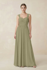 Sweetheart Pleated Chiffon A - Line Bridesmaid Dress in Thyme - KissProm Bridesmaid Dresses