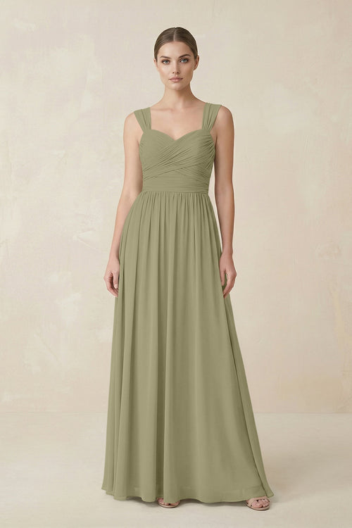 Sweetheart Pleated Chiffon A - Line Bridesmaid Dress in Thyme - KissProm Bridesmaid Dresses