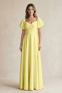 Sweetheart Puff Sleeve A - Line Chiffon Bridesmaid Dress in Buttercup - KissProm Bridesmaid Dresses