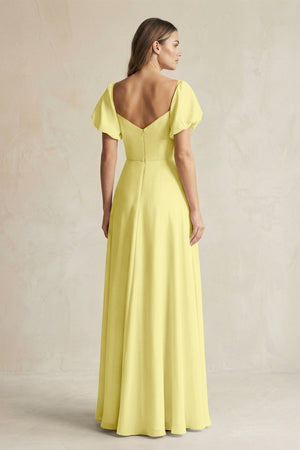 Sweetheart Puff Sleeve A - Line Chiffon Bridesmaid Dress in Buttercup - KissProm Bridesmaid Dresses