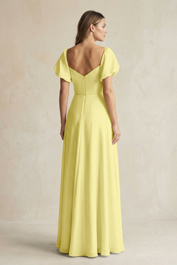 Sweetheart Puff Sleeve A - Line Chiffon Bridesmaid Dress in Buttercup - KissProm Bridesmaid Dresses