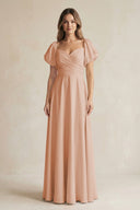 Sweetheart Puff Sleeve A - Line Chiffon Bridesmaid Dress in Champagne Rose - KissProm Bridesmaid Dresses