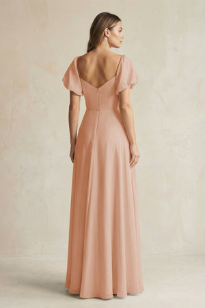 Sweetheart Puff Sleeve A - Line Chiffon Bridesmaid Dress in Champagne Rose - KissProm Bridesmaid Dresses