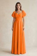 Sweetheart Puff Sleeve A - Line Chiffon Bridesmaid Dress in Cinnamon - KissProm Bridesmaid Dresses