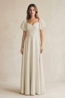 Sweetheart Puff Sleeve A - Line Chiffon Bridesmaid Dress in Dove Gray - KissProm Bridesmaid Dresses