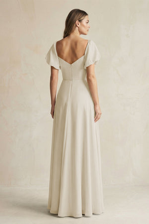 Sweetheart Puff Sleeve A - Line Chiffon Bridesmaid Dress in Dove Gray - KissProm Bridesmaid Dresses