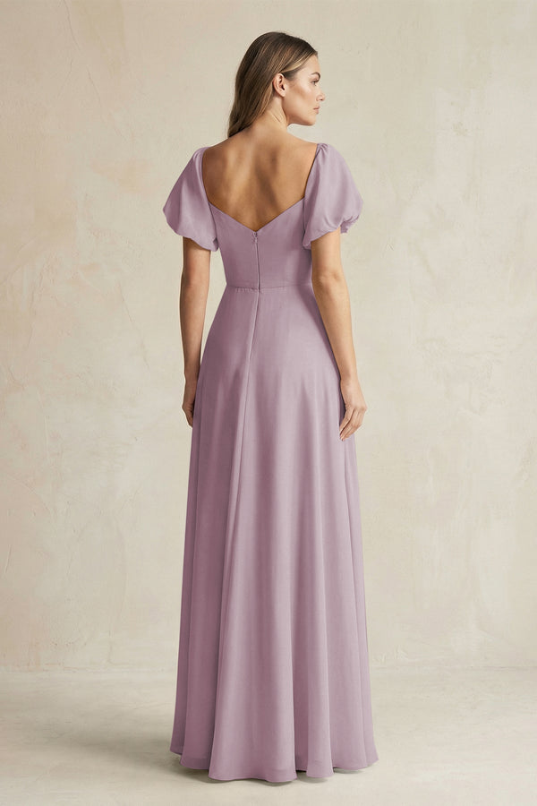 Sweetheart Puff Sleeve A - Line Chiffon Bridesmaid Dress in Dusk - KissProm Bridesmaid Dresses