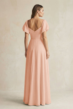 Sweetheart Puff Sleeve A - Line Chiffon Bridesmaid Dress in English Rose - KissProm Bridesmaid Dresses