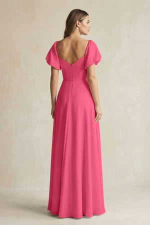 Sweetheart Puff Sleeve A - Line Chiffon Bridesmaid Dress in Fuchsia - KissProm Bridesmaid Dresses