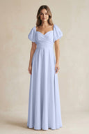 Sweetheart Puff Sleeve A - Line Chiffon Bridesmaid Dress in Ice - KissProm Bridesmaid Dresses