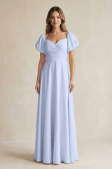 Sweetheart Puff Sleeve A - Line Chiffon Bridesmaid Dress in Ice - KissProm Bridesmaid Dresses