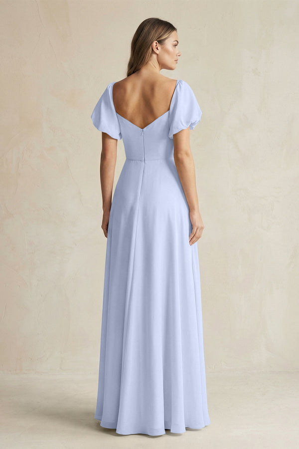 Sweetheart Puff Sleeve A - Line Chiffon Bridesmaid Dress in Ice - KissProm Bridesmaid Dresses