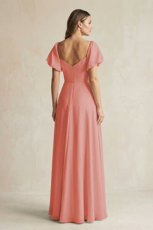 Sweetheart Puff Sleeve A - Line Chiffon Bridesmaid Dress in Mulberry - KissProm Bridesmaid Dresses