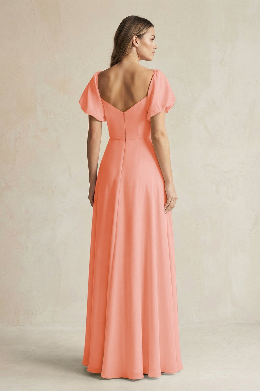 Sweetheart Puff Sleeve A - Line Chiffon Bridesmaid Dress in Rosette - KissProm Bridesmaid Dresses