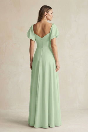 Sweetheart Puff Sleeve A - Line Chiffon Bridesmaid Dress in Sage - KissProm Bridesmaid Dresses