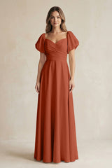 Sweetheart Puff Sleeve A - Line Chiffon Bridesmaid Dress in Spice - KissProm Bridesmaid Dresses