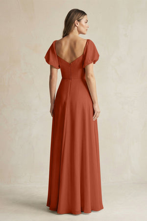 Sweetheart Puff Sleeve A - Line Chiffon Bridesmaid Dress in Spice - KissProm Bridesmaid Dresses