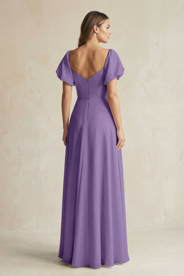 Sweetheart Puff Sleeve A - Line Chiffon Bridesmaid Dress in Tahiti - KissProm Bridesmaid Dresses