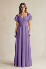 Sweetheart Puff Sleeve A - Line Chiffon Bridesmaid Dress in Tahiti - KissProm Bridesmaid Dresses