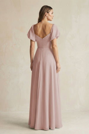 Sweetheart Puff Sleeve A - Line Chiffon Bridesmaid Dress in Toffee - KissProm Bridesmaid Dresses