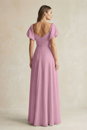 Sweetheart Puff Sleeve A - Line Chiffon Bridesmaid Dress in Vintage Mauve - KissProm Bridesmaid Dresses