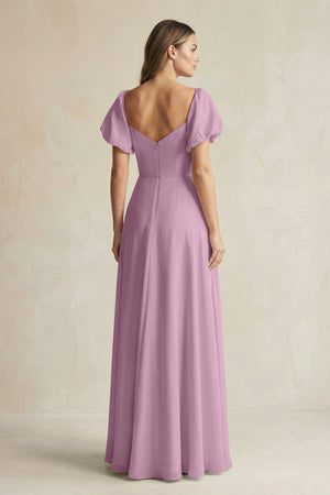 Sweetheart Puff Sleeve A - Line Chiffon Bridesmaid Dress in Wisteria - KissProm Bridesmaid Dresses