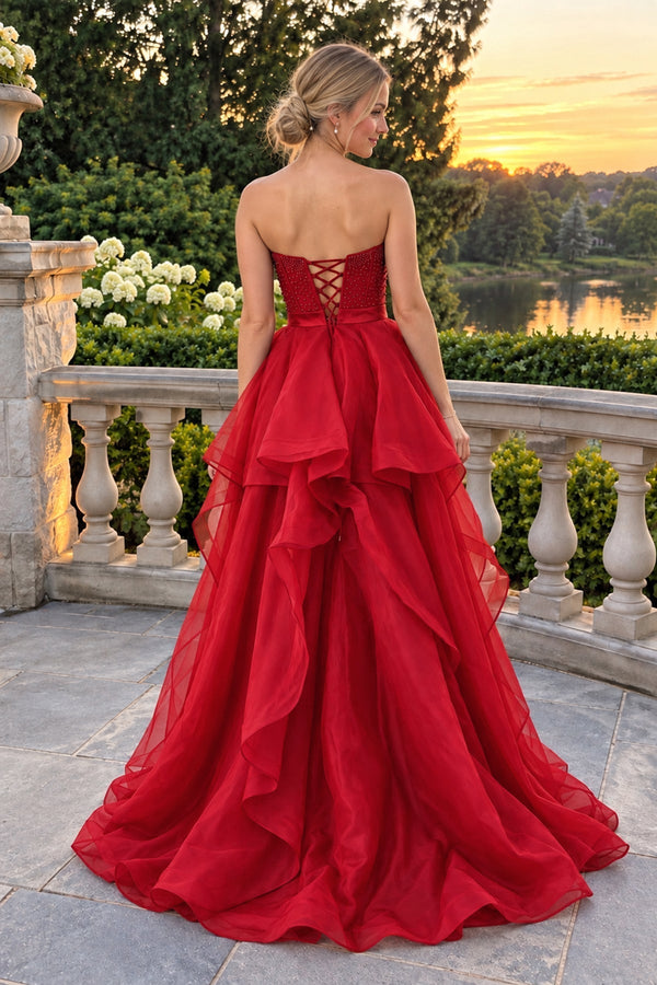 Sweetheart Red A Line Long Formal Dress with Beading (2) | KISSPROM