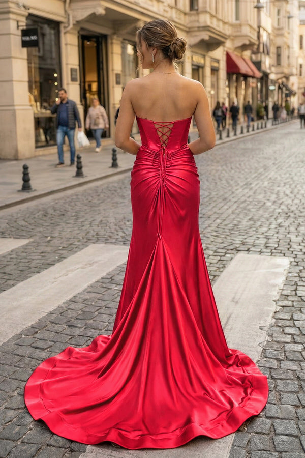 Sweetheart Satin Mermaid Long Prom Dress - KISSPROM PROM DRESSES