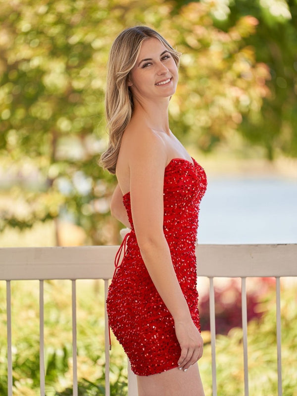 Sweetheart Red Sequined Sheath Mini Party Dress (2) | KISSPROM