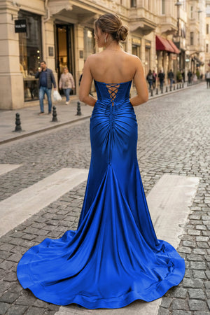 Sweetheart Satin Mermaid Long Prom Dress - KISSPROM PROM DRESSES