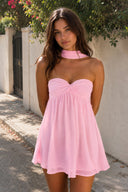 Pink Sweetheart Ruched A-Line Chiffon Homecoming Dress | KISSPROM