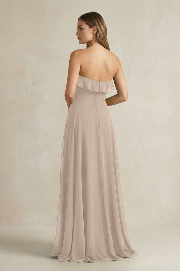 Sweetheart Ruffled A - Line Chiffon Bridesmaid Dress in Almond - KissProm Bridesmaid Dresses