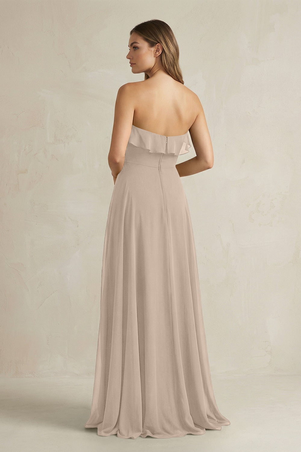 Sweetheart Ruffled A - Line Chiffon Bridesmaid Dress in Almond - KissProm Bridesmaid Dresses