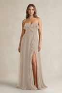 Sweetheart Ruffled A - Line Chiffon Bridesmaid Dress in Almond - KissProm Bridesmaid Dresses
