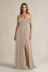 Sweetheart Ruffled A - Line Chiffon Bridesmaid Dress in Almond - KissProm Bridesmaid Dresses
