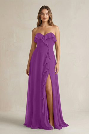 Sweetheart Ruffled A - Line Chiffon Bridesmaid Dress in Amethyst - KissProm Bridesmaid Dresses