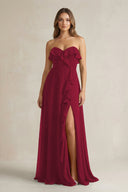 Sweetheart Ruffled A - Line Chiffon Bridesmaid Dress in Berry - KissProm Bridesmaid Dresses