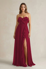 Sweetheart Ruffled A - Line Chiffon Bridesmaid Dress in Berry - KissProm Bridesmaid Dresses