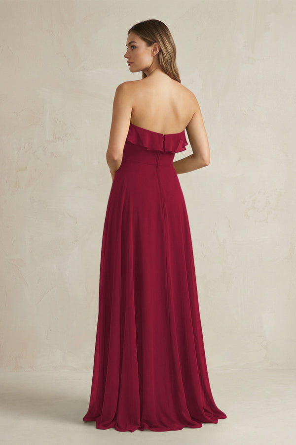 Sweetheart Ruffled A - Line Chiffon Bridesmaid Dress in Berry - KissProm Bridesmaid Dresses