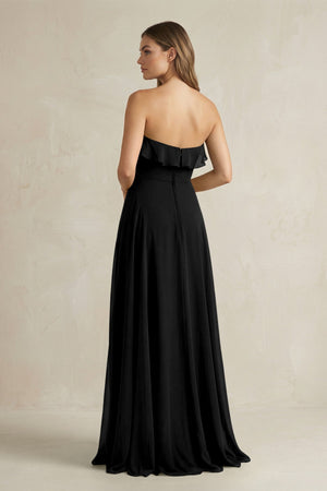 Sweetheart Ruffled A - Line Chiffon Bridesmaid Dress in Black - KissProm Bridesmaid Dresses