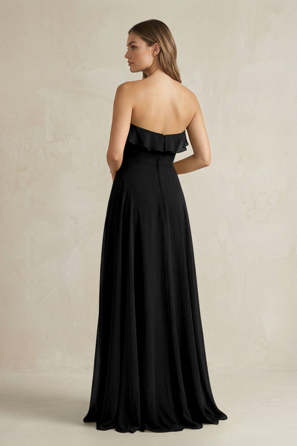 Sweetheart Ruffled A - Line Chiffon Bridesmaid Dress in Black - KissProm Bridesmaid Dresses