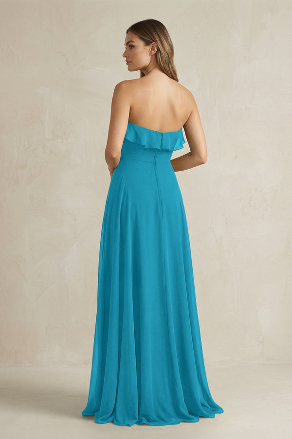 Sweetheart Ruffled A - Line Chiffon Bridesmaid Dress in Blue Jay - KissProm Bridesmaid Dresses