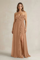 Sweetheart Ruffled A - Line Chiffon Bridesmaid Dress in Bronzer - KissProm Bridesmaid Dresses