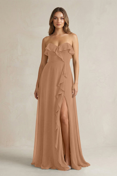 Sweetheart Ruffled A - Line Chiffon Bridesmaid Dress in Bronzer - KissProm Bridesmaid Dresses