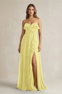 Sweetheart Ruffled A - Line Chiffon Bridesmaid Dress in Buttercup - KissProm Bridesmaid Dresses