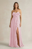 Sweetheart Ruffled A - Line Chiffon Bridesmaid Dress in Candy Pink - KissProm Bridesmaid Dresses