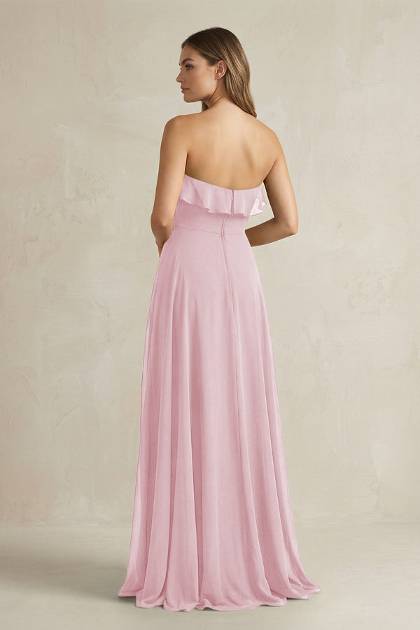 Sweetheart Ruffled A - Line Chiffon Bridesmaid Dress in Candy Pink - KissProm Bridesmaid Dresses
