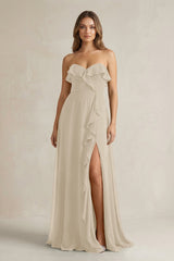 Sweetheart Ruffled A - Line Chiffon Bridesmaid Dress in Champagne - KissProm Bridesmaid Dresses