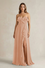 Sweetheart Ruffled A - Line Chiffon Bridesmaid Dress in Champagne Rose - KissProm Bridesmaid Dresses